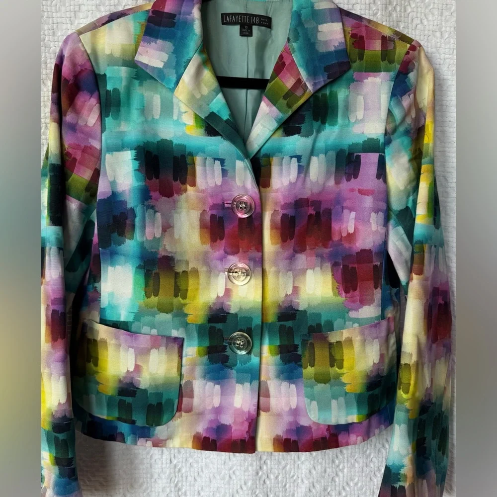 Lafayette 148 New York Watercolor Abstract Cropped Blazer Size 10